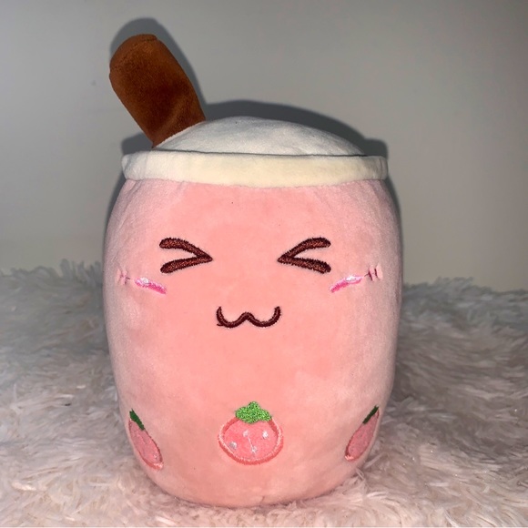 Pink Strawberry Bo Ba Milk Tea Cup Plushie Toy - Picture 1 of 7